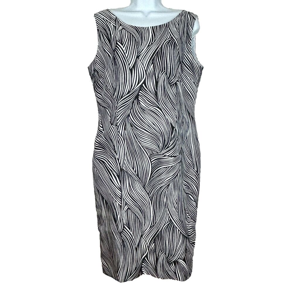 Black Label Evan Picone Black White Swirl Sleeveless Sheath Dress Size 10